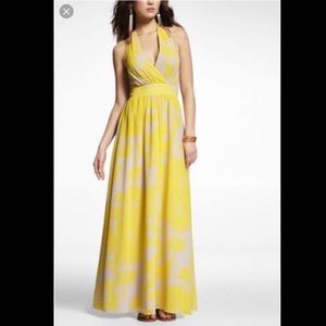 Express fashion yellow print halter maxi
